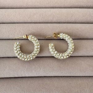 Lisa Gozlan Gold Crystal Pave Hoop Earrings